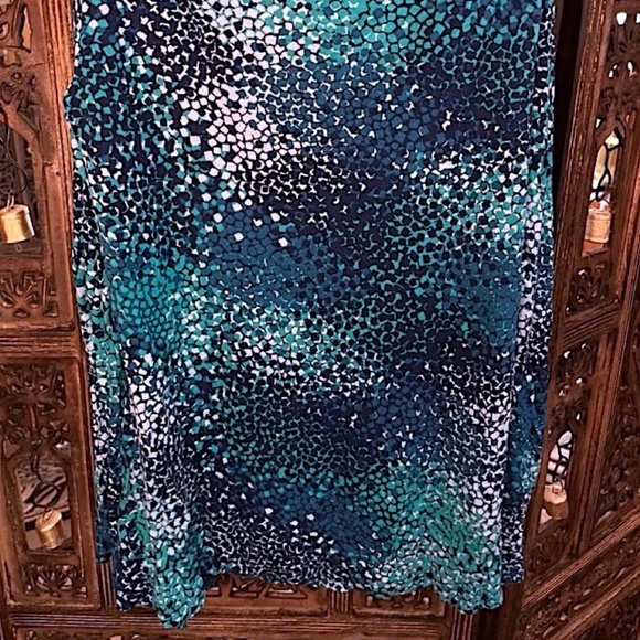 APT. 9 ESSENTIALS BLUE TURQUOISE AQUA BLUES GEOMETRIC PRINT LONG SLEEVE BLOUSE M - Picture 6 of 6